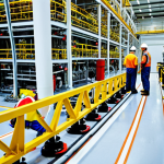 **A bustling chemical plant floor, focus on a young engineer collaborating with experienced workers (operators, mechanics) around complex machinery. Emphasis on teamwork and knowledge transfer in a real-world industrial setting. Safety equipment visible.**