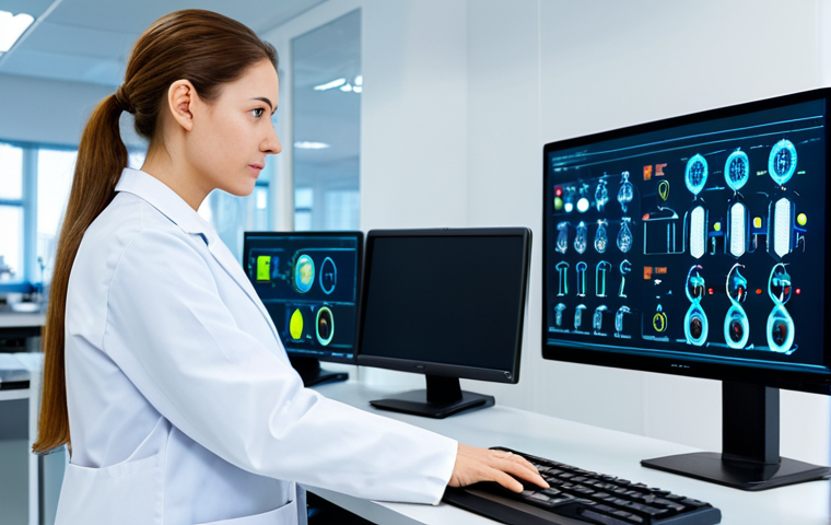 A professional female chemical engineer, in a modest lab coat over appropriate business casual attire, standing in a brightly lit, modern research laboratory. She is observing an advanced automated robotic arm processing samples, with digital screens displaying complex molecular structures and data visualizations in the background. The lab features state-of-the-art equipment and a clean, organized environment. Focus on her focused expression and the high-tech setting. safe for work, appropriate content, fully clothed, professional, perfect anatomy, natural proportions, well-formed hands, proper finger count, natural body proportions, high-resolution, photographic quality.