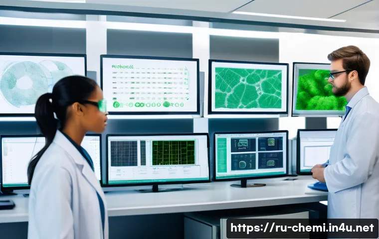 화학공학 연구개발 업무 - A high-tech chemical engineering laboratory scene featuring a diverse team of scientists wearing pro...