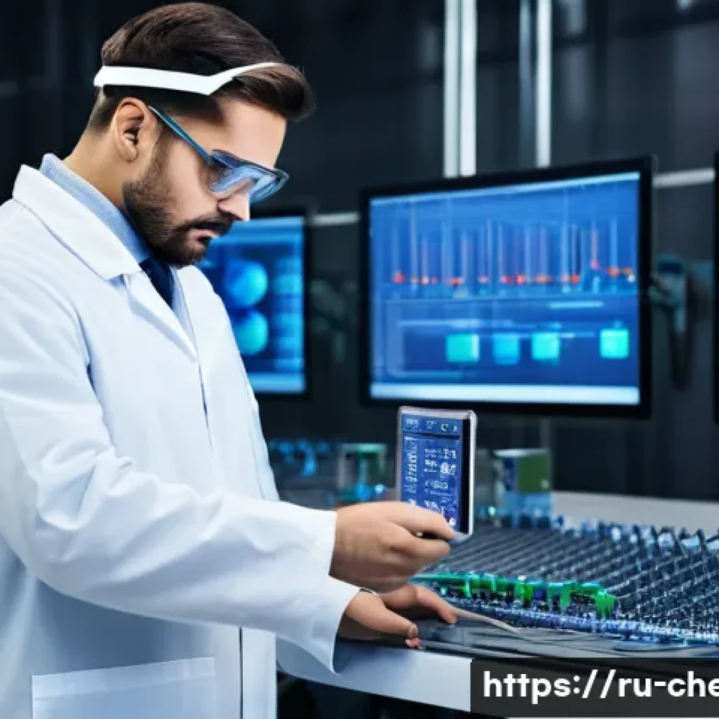 화학공학 취업시장 변화 - A modern chemical engineer working in a high-tech laboratory environment, wearing professional safet...