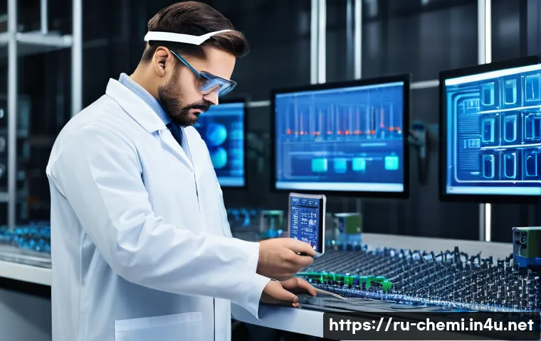 화학공학 취업시장 변화 - A modern chemical engineer working in a high-tech laboratory environment, wearing professional safet...