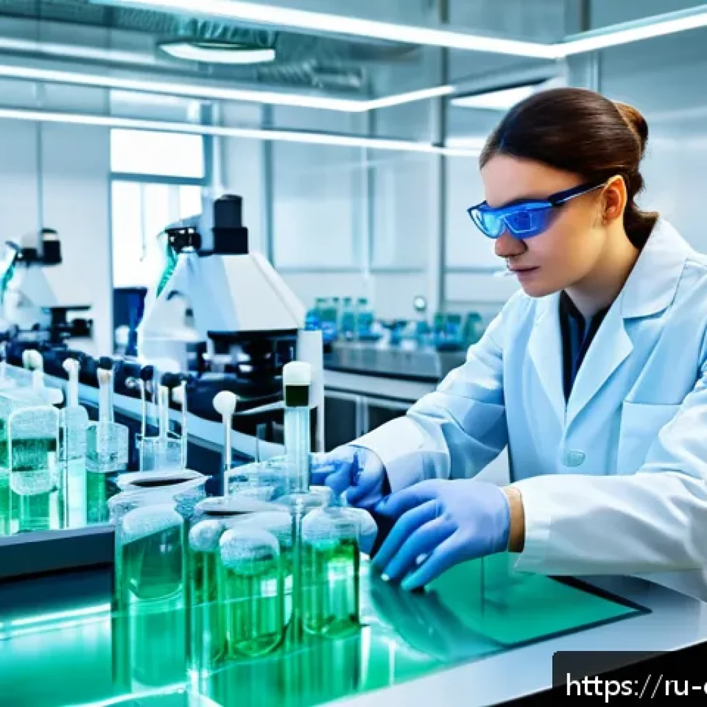 화학공학 전공 직무 매칭 - A modern pharmaceutical biochemical engineering laboratory in Russia, featuring young chemical engin...