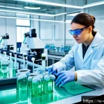 화학공학 전공 직무 매칭 - A modern pharmaceutical biochemical engineering laboratory in Russia, featuring young chemical engin...