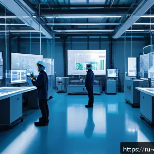 화학공학 신기술 동향 - A modern chemical manufacturing plant interior with advanced digital automation systems, showing eng...