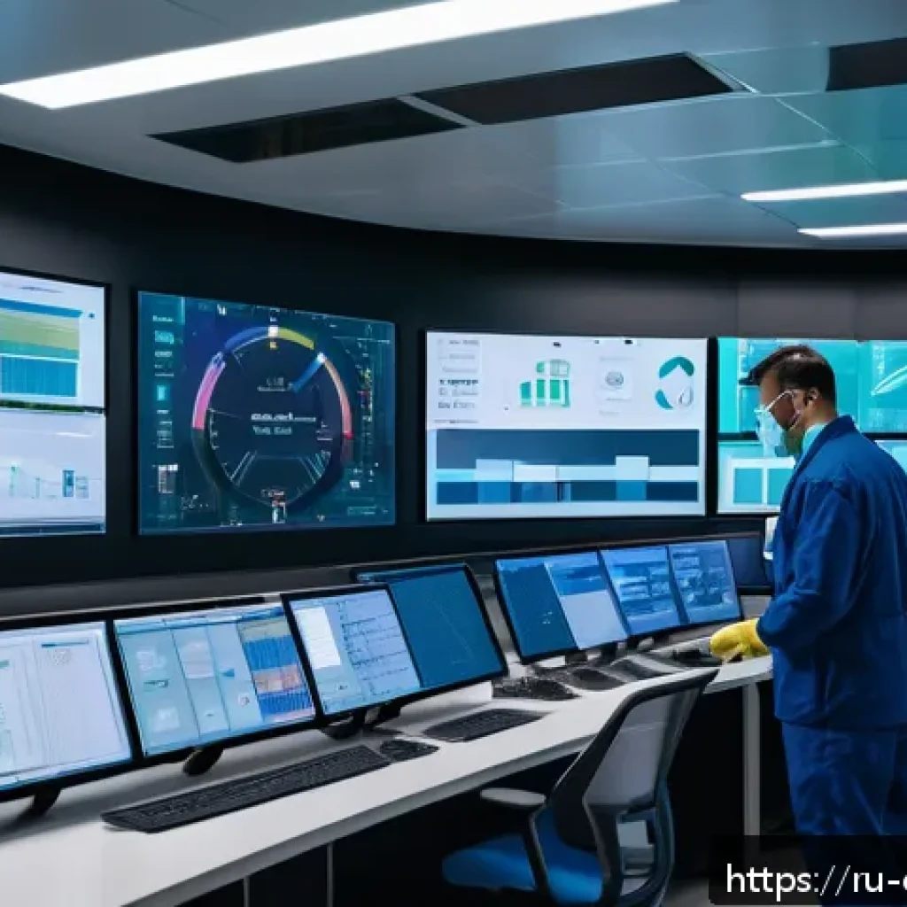화학공학 데이터 기반 의사결정 - A modern chemical manufacturing control room featuring engineers monitoring large digital dashboards...